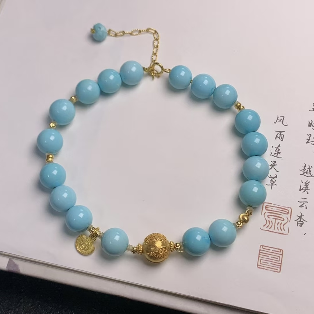 18K高瓷蓝色绿松石手链