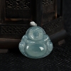 缅甸天然糯冰种灰绿翡翠弥勒佛吊坠-红掌柜