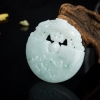 缅甸糯种飘花翡翠双龙戏珠吊坠-红掌柜