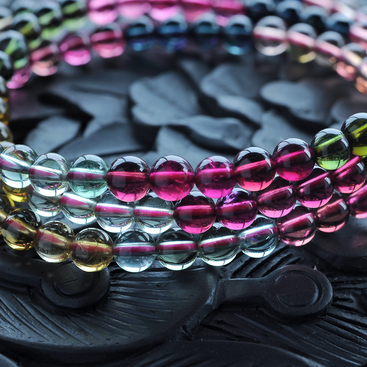 巴西彩红碧玺三圈手串-红掌柜