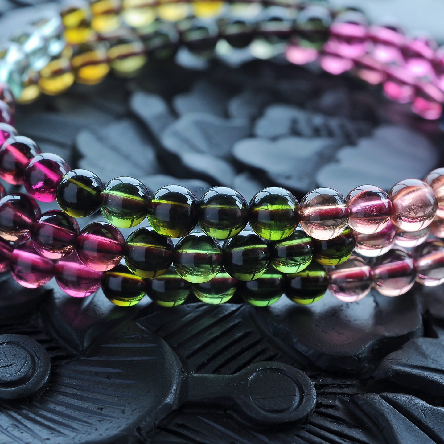 巴西彩红碧玺三圈手串-红掌柜