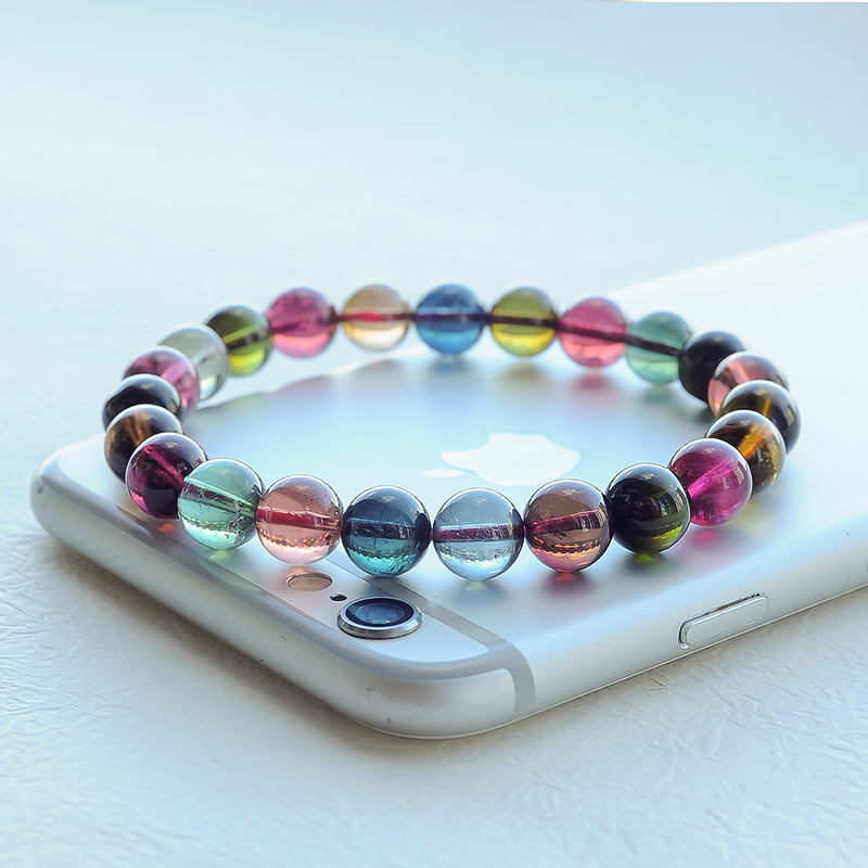 巴西彩红碧玺单圈手串-红掌柜