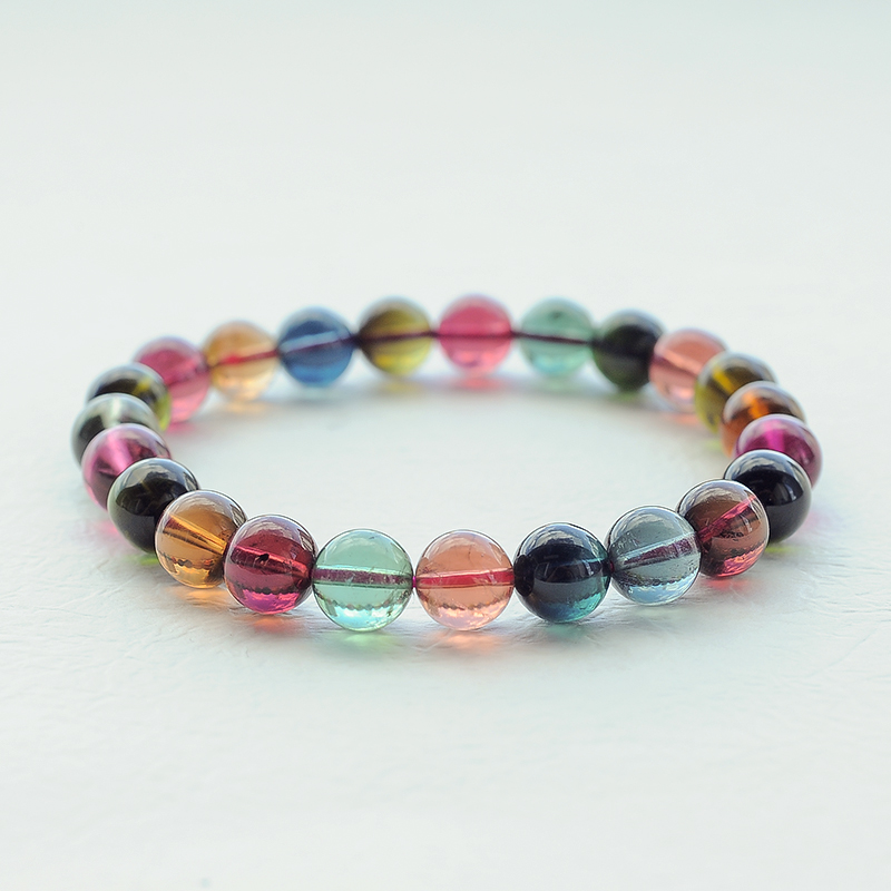 巴西彩红碧玺单圈手串-红掌柜