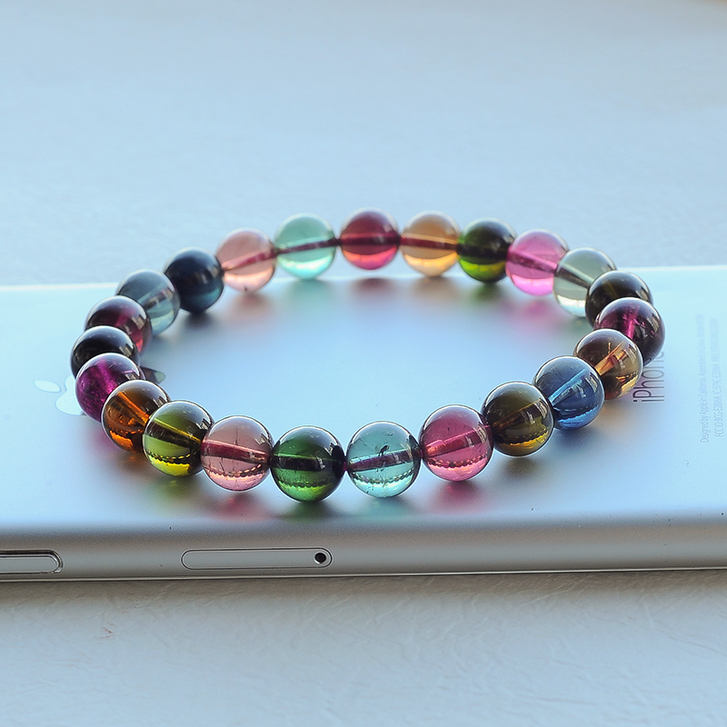 巴西彩红碧玺单圈手串-红掌柜