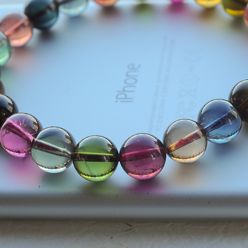 巴西彩红碧玺单圈手串-红掌柜