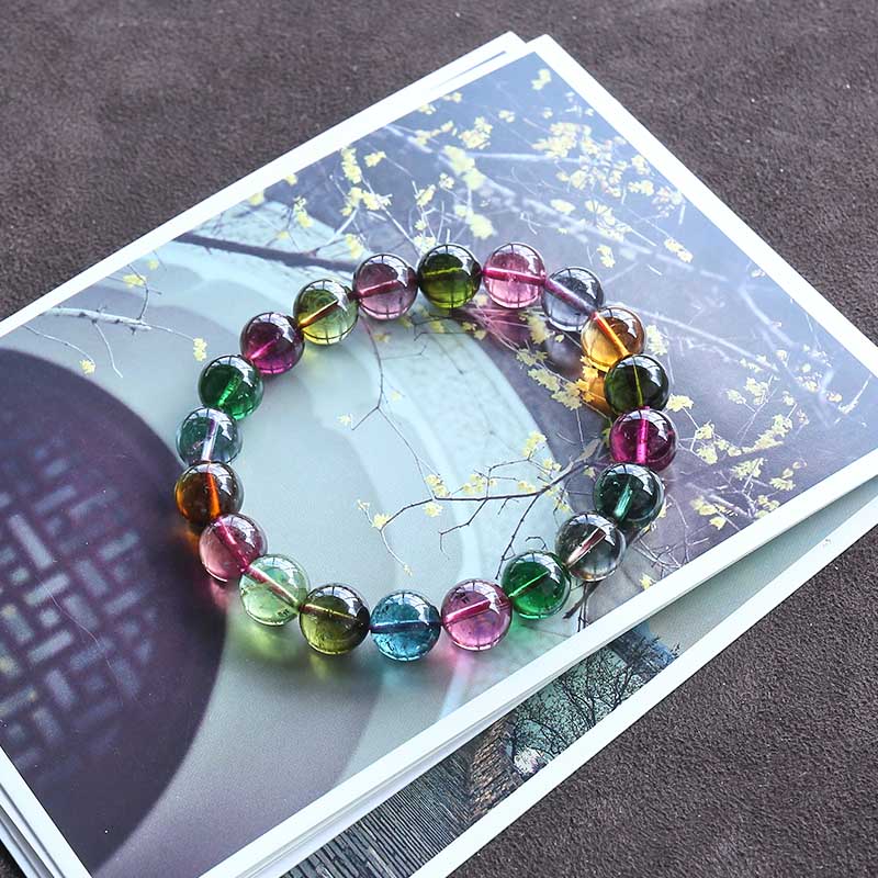 巴西彩红碧玺单圈手串-红掌柜