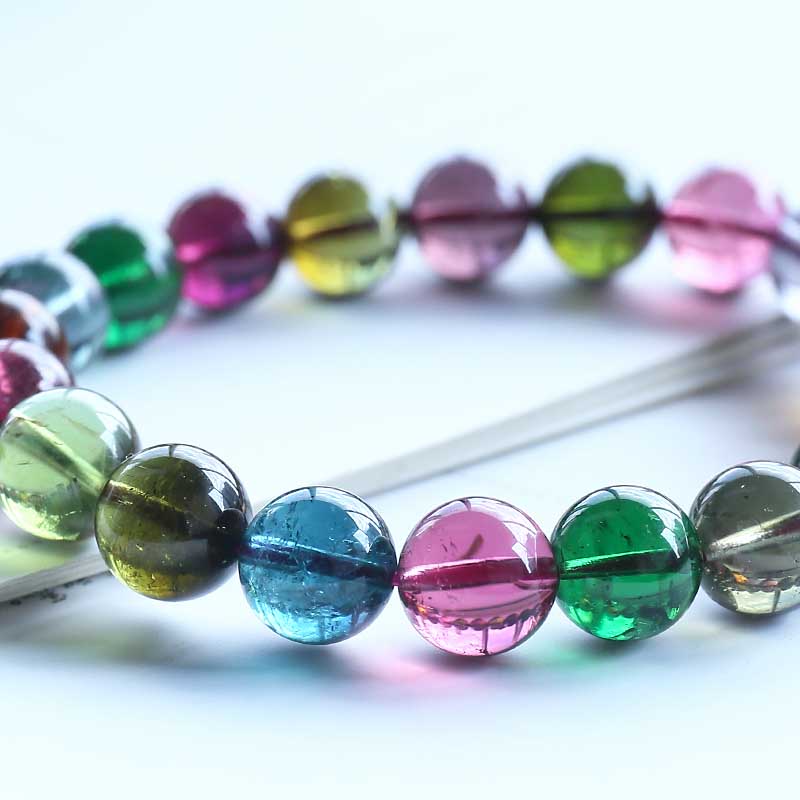 巴西彩红碧玺单圈手串-红掌柜