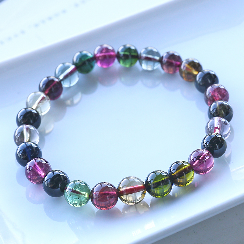 巴西彩红碧玺单圈手串-红掌柜