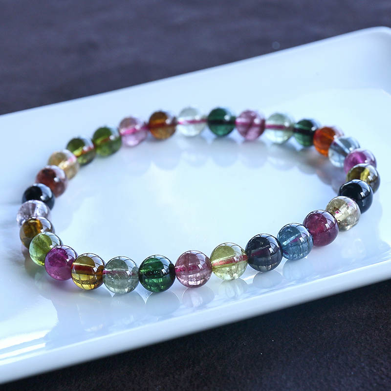 巴西彩红碧玺单圈手串-红掌柜