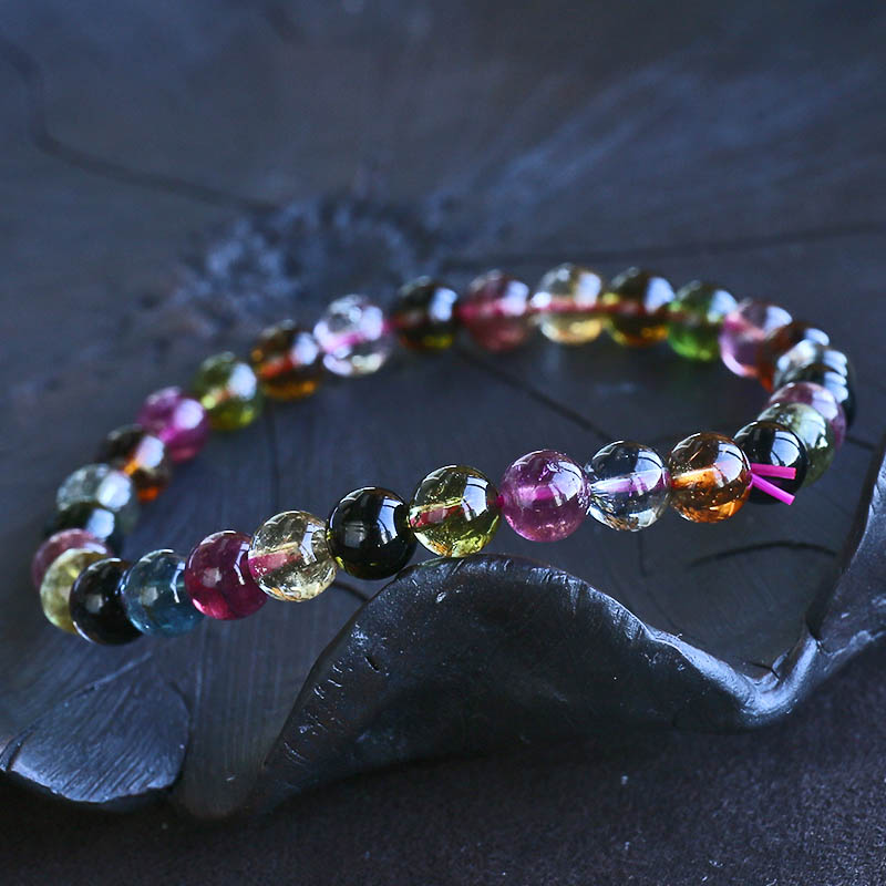 巴西彩红碧玺单圈手串-红掌柜