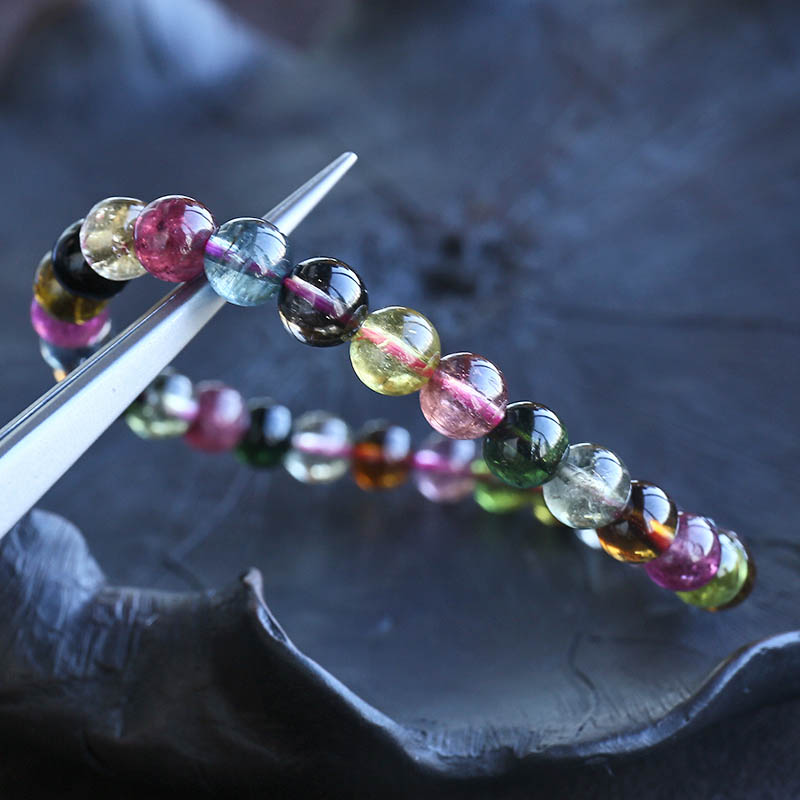 巴西彩红碧玺单圈手串-红掌柜