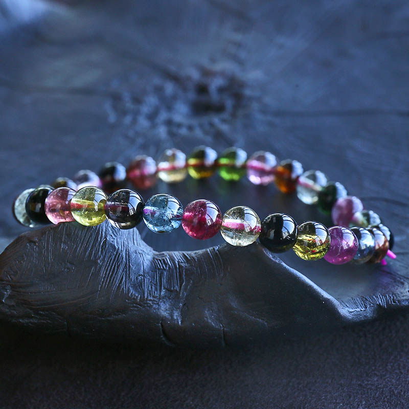 巴西彩红碧玺单圈手串-红掌柜