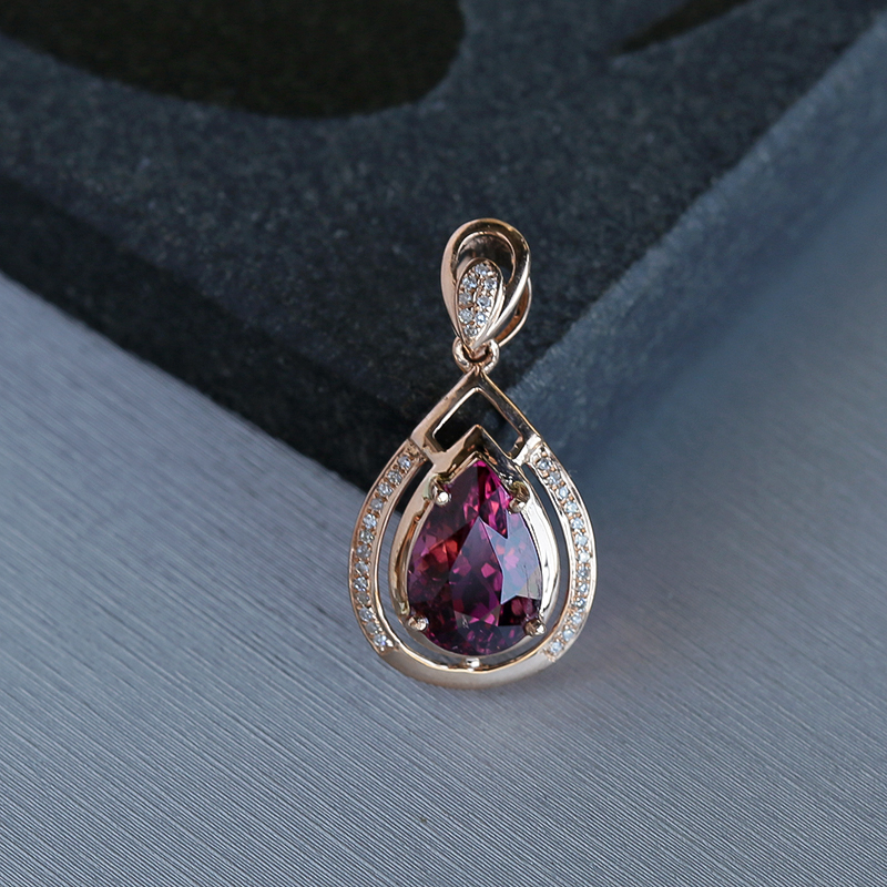 18K金镶钻天然巴西碧玺吊坠 - 红掌柜