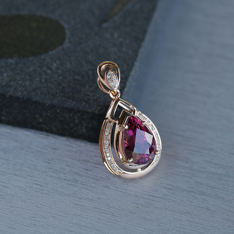 K金镶钻天然巴西碧玺吊坠 - 红掌柜