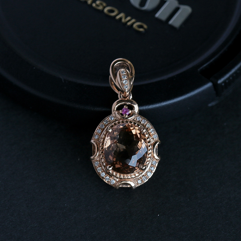 18K金镶钻天然巴西碧玺吊坠 - 红掌柜