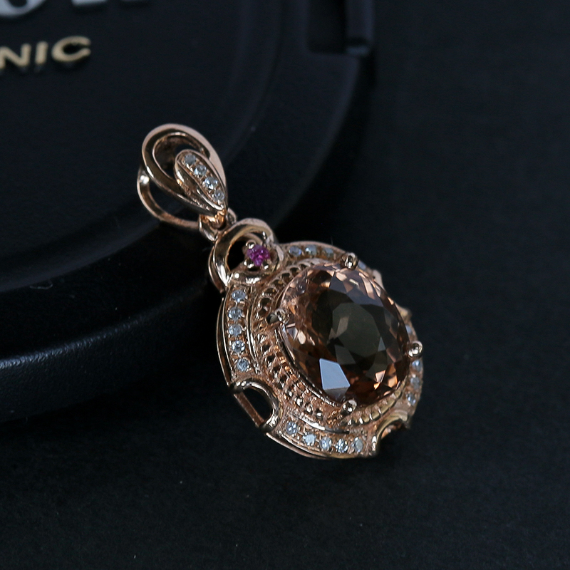 K金镶钻天然巴西碧玺吊坠 - 红掌柜