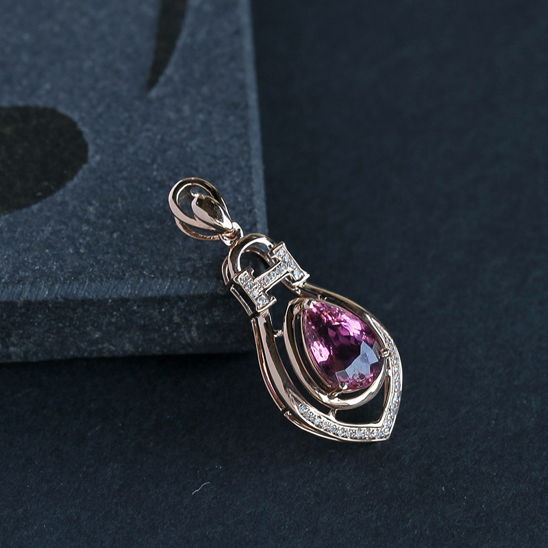 18K金天然巴西碧玺吊坠 - 红掌柜