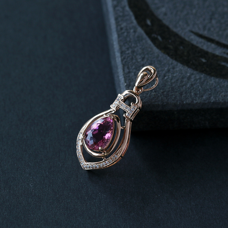 K金镶钻天然巴西碧玺吊坠 - 红掌柜