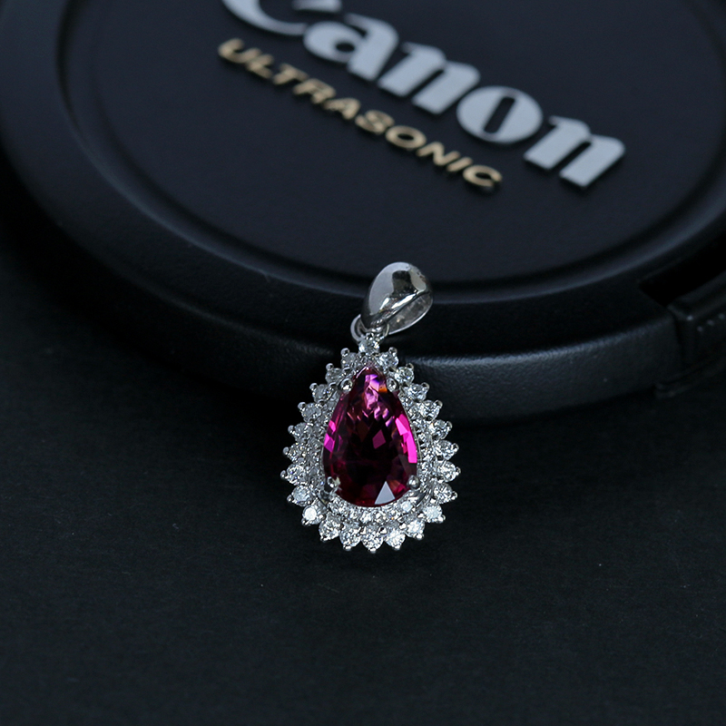 18K金镶钻天然巴西碧玺吊坠 - 红掌柜