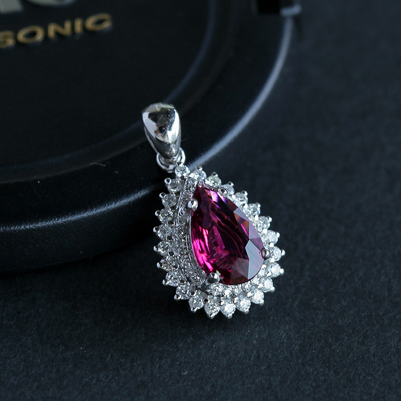 K金镶钻天然巴西碧玺吊坠 - 红掌柜