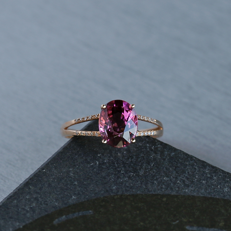 18K金镶钻天然巴西碧玺戒指 - 红掌柜