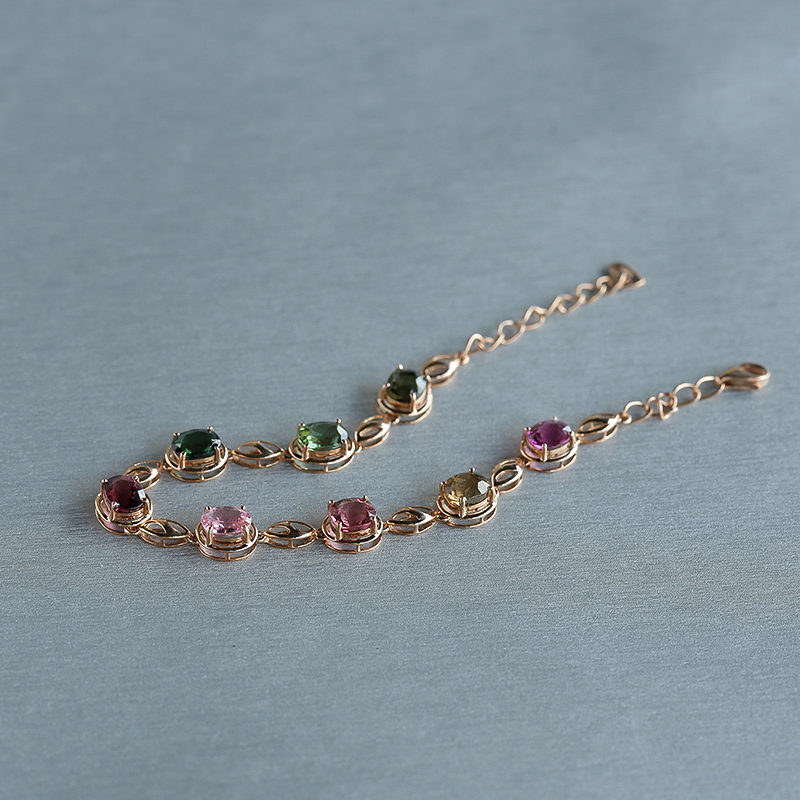 K金镶钻天然巴西彩色碧玺手链 - 红掌柜