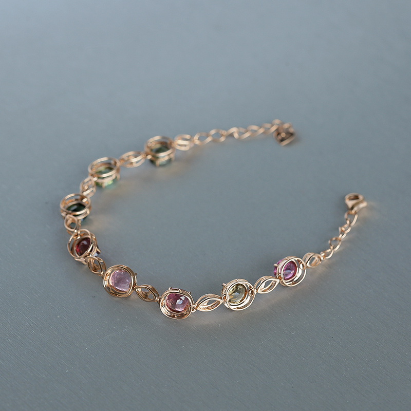 18K金天然巴西彩色碧玺手链 - 红掌柜