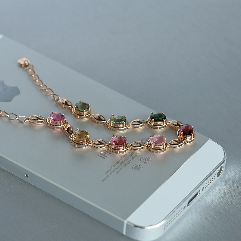 天然巴西彩色碧玺手链 - 红掌柜