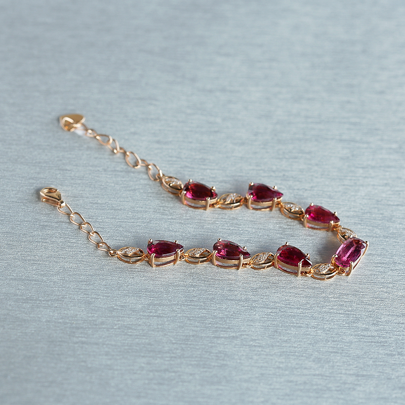 K金镶钻天然巴西彩色碧玺手链 - 红掌柜