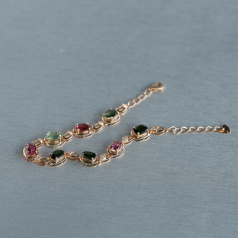 18K金镶钻天然巴西彩色碧玺手链 - 红掌柜