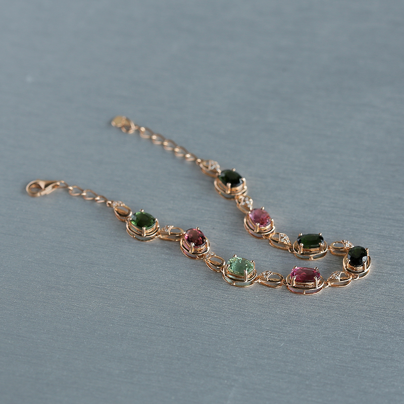 K金镶钻天然巴西彩色碧玺手链 - 红掌柜