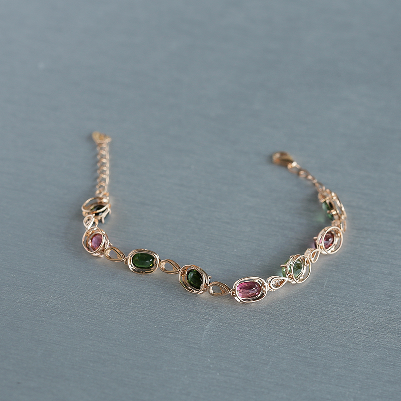 18K金天然巴西彩色碧玺手链 - 红掌柜