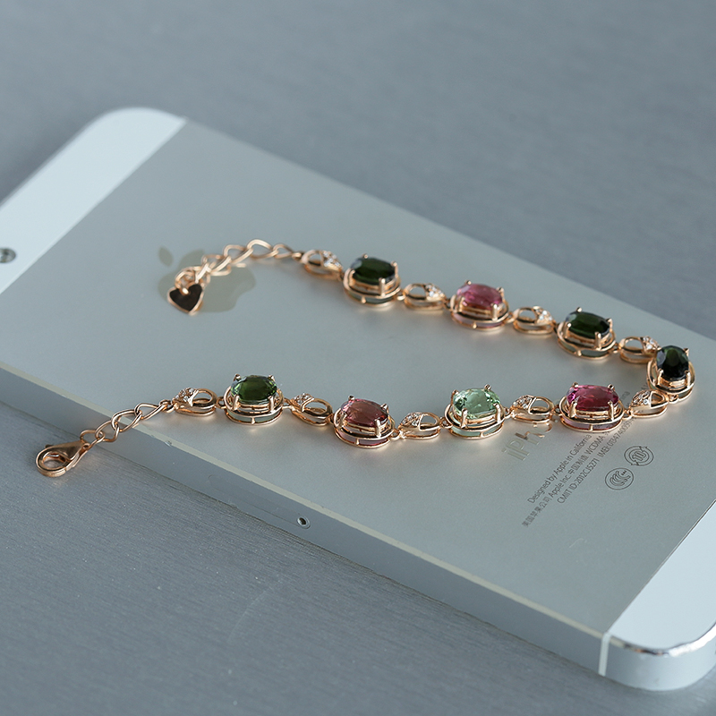 天然巴西彩色碧玺手链 - 红掌柜