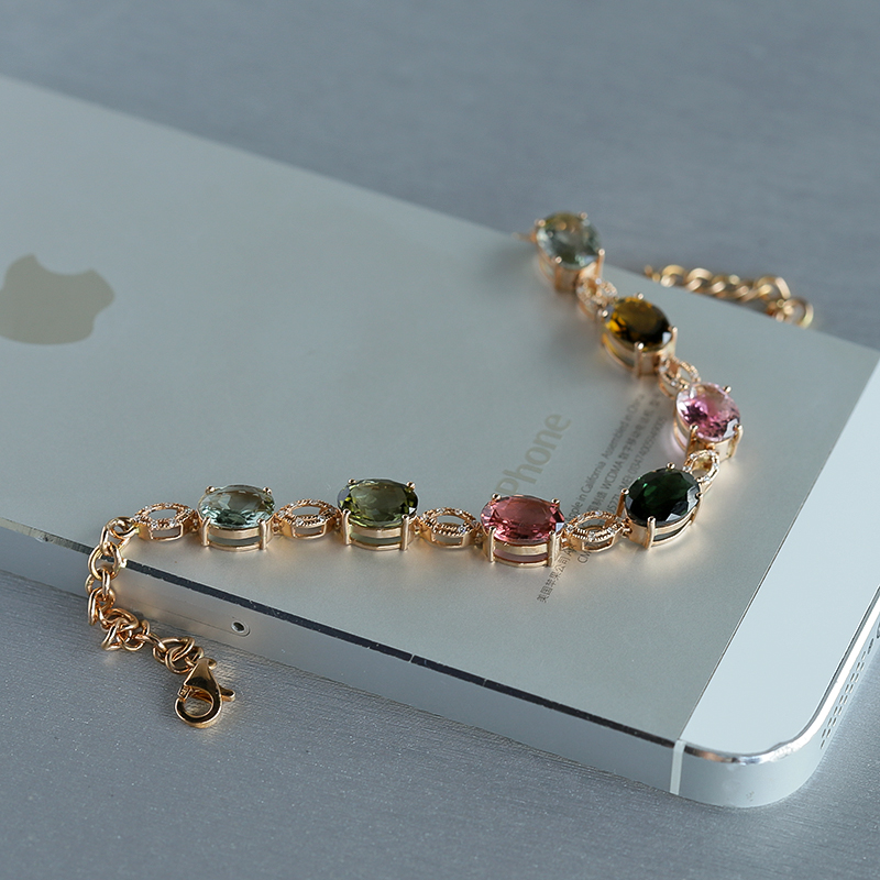 天然巴西彩色碧玺手链 - 红掌柜