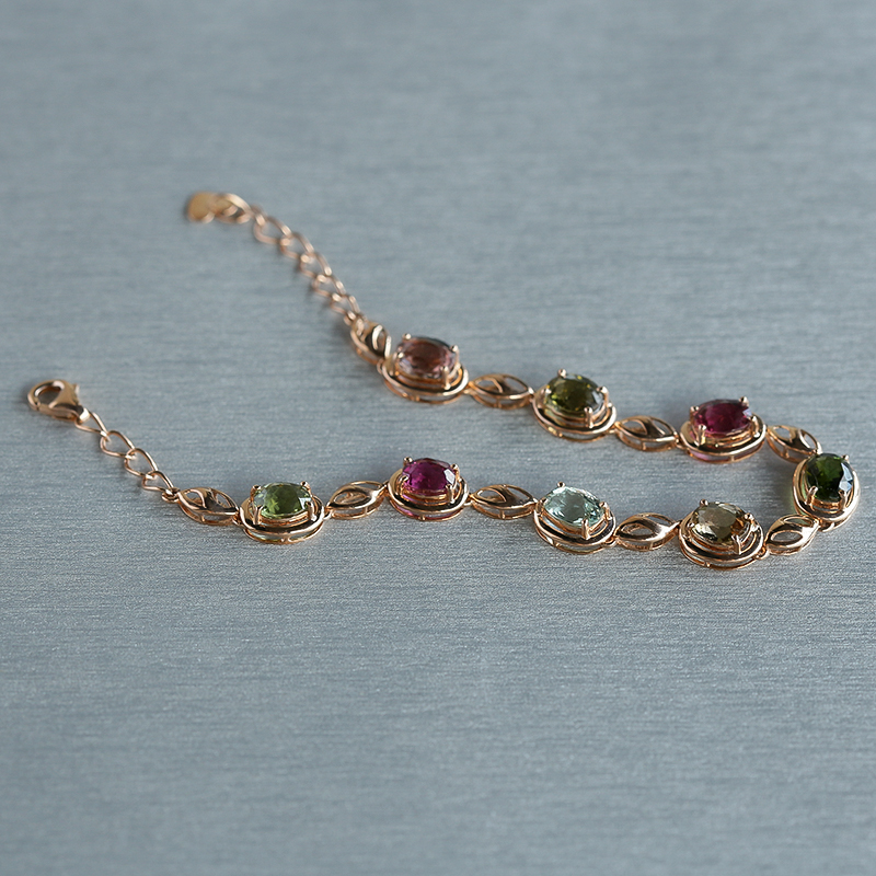 K金镶钻天然巴西彩色碧玺手链 - 红掌柜