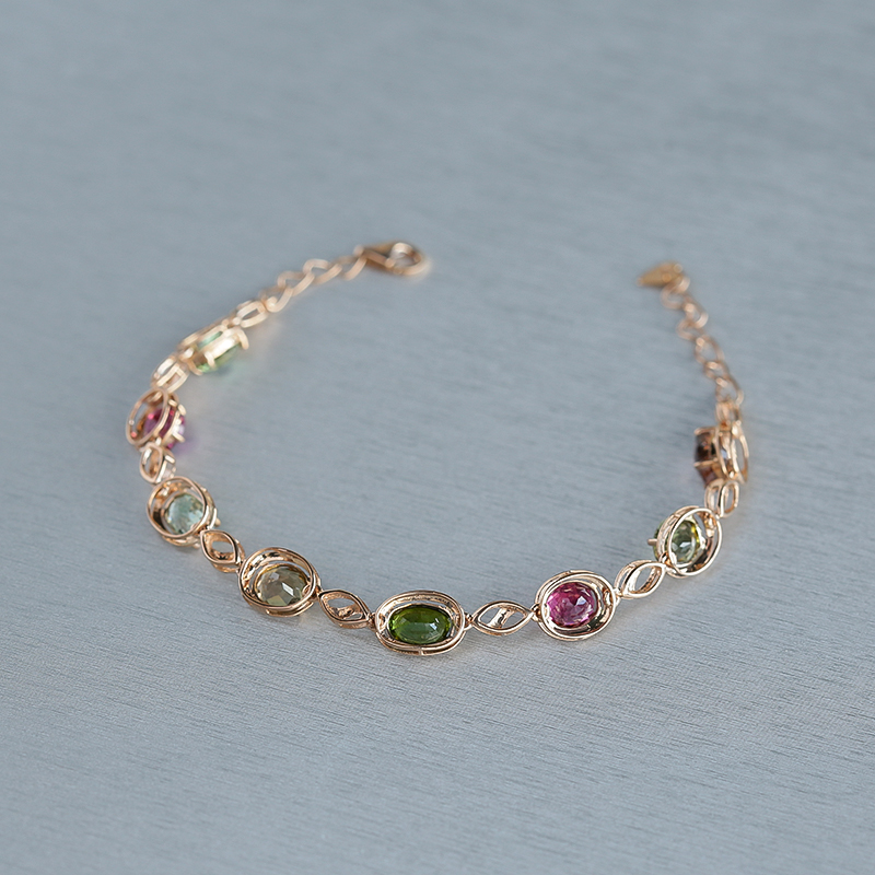 18K金天然巴西彩色碧玺手链 - 红掌柜