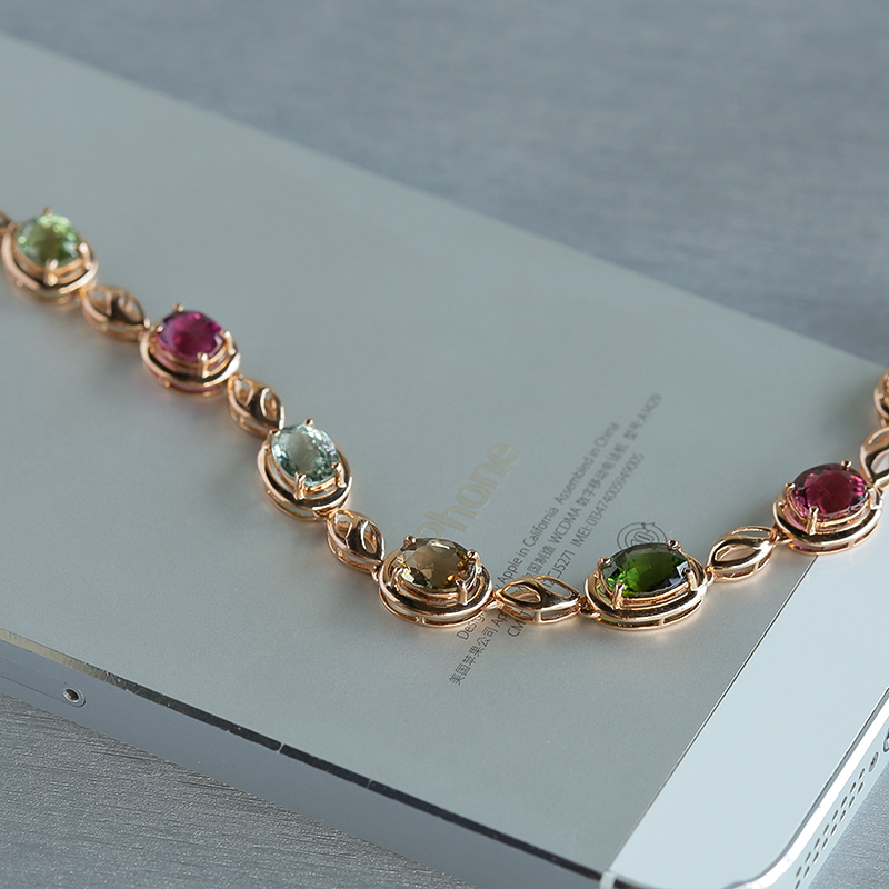 天然巴西彩色碧玺手链 - 红掌柜