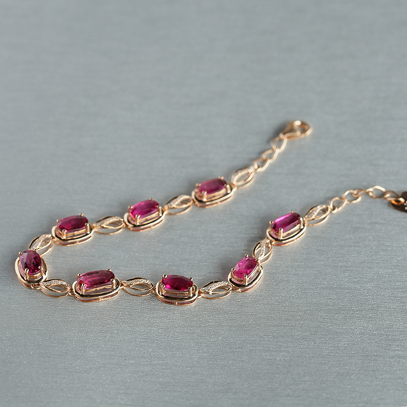 18K金镶钻天然巴西彩色碧玺手链 - 红掌柜