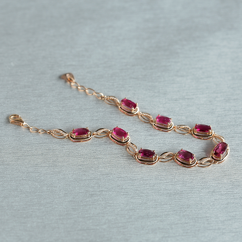 K金镶钻天然巴西彩色碧玺手链 - 红掌柜