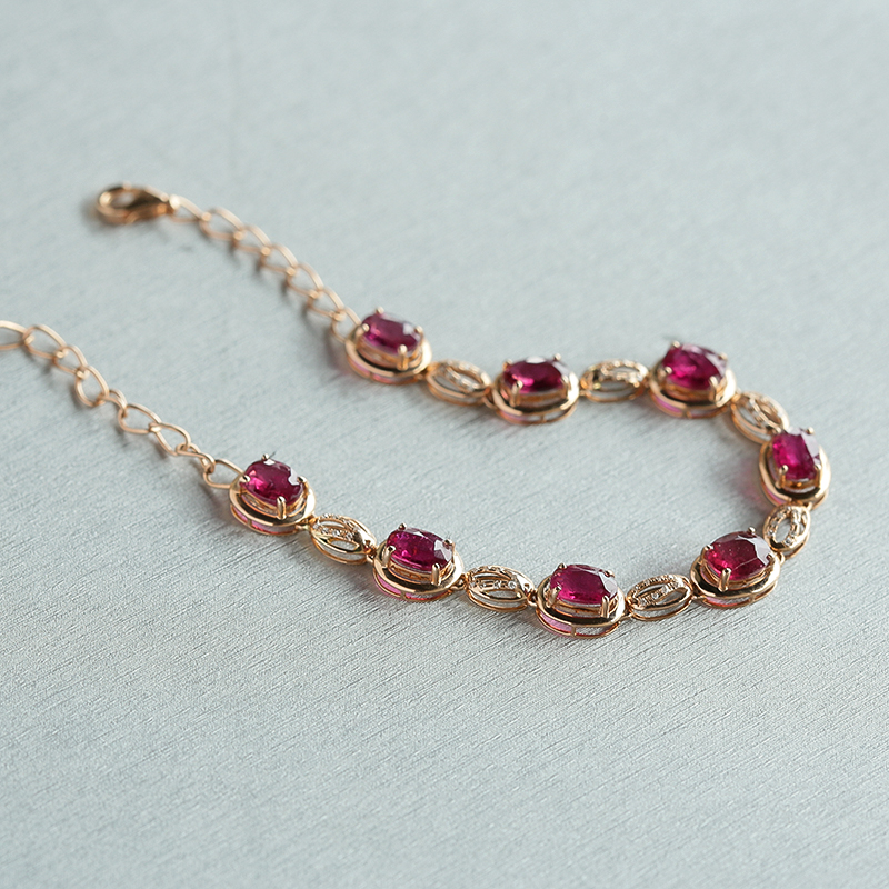 18K金镶钻天然巴西彩色碧玺手链 - 红掌柜