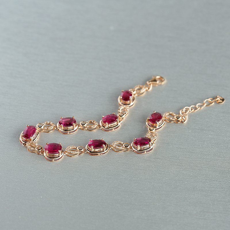 18K金镶钻天然巴西彩色碧玺手链 - 红掌柜