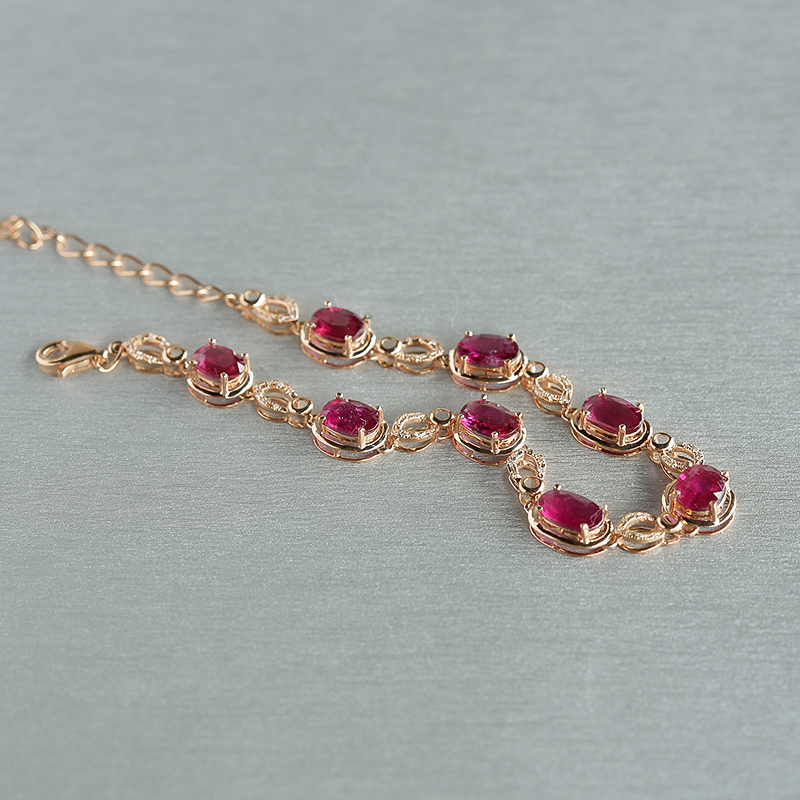 K金镶钻天然巴西彩色碧玺手链 - 红掌柜