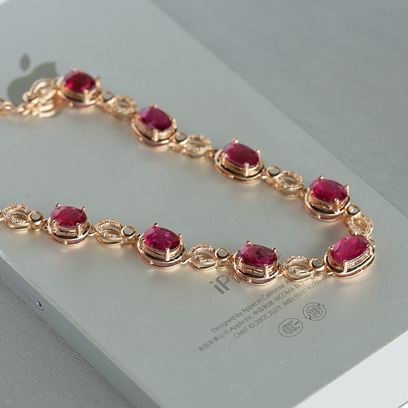 18K金天然巴西彩色碧玺手链 - 红掌柜