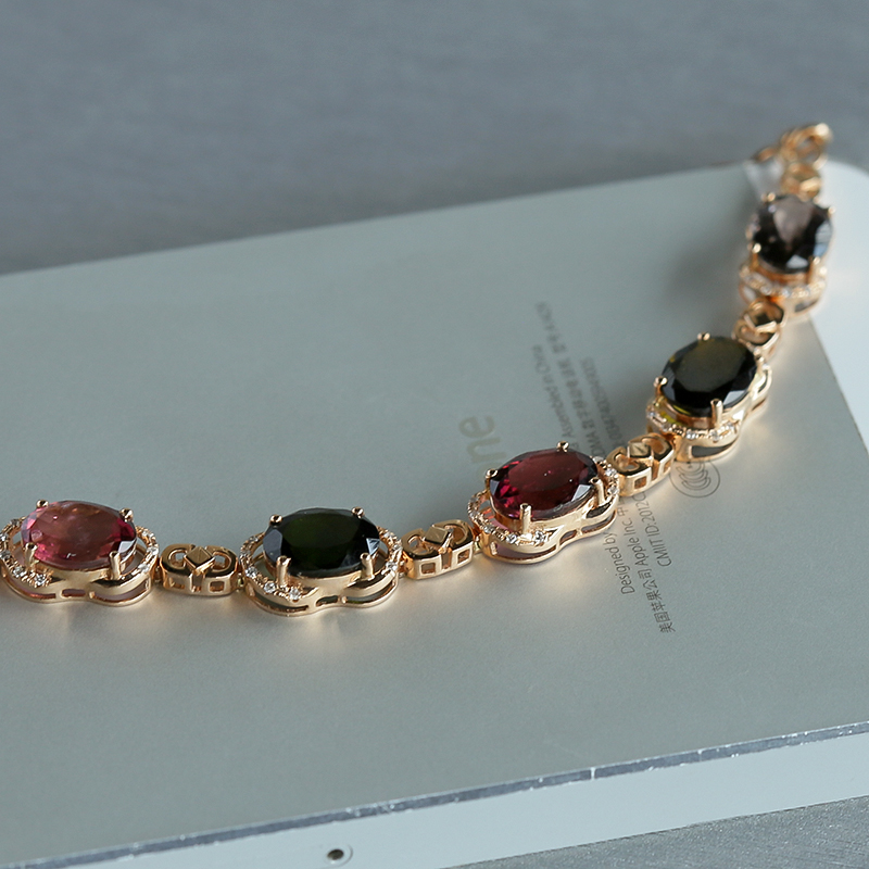 天然巴西彩色碧玺手链 - 红掌柜