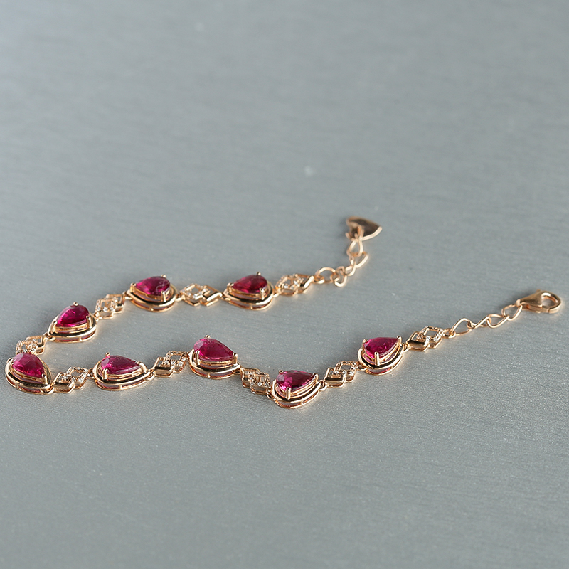 18K金镶钻天然巴西彩色碧玺手链 - 红掌柜