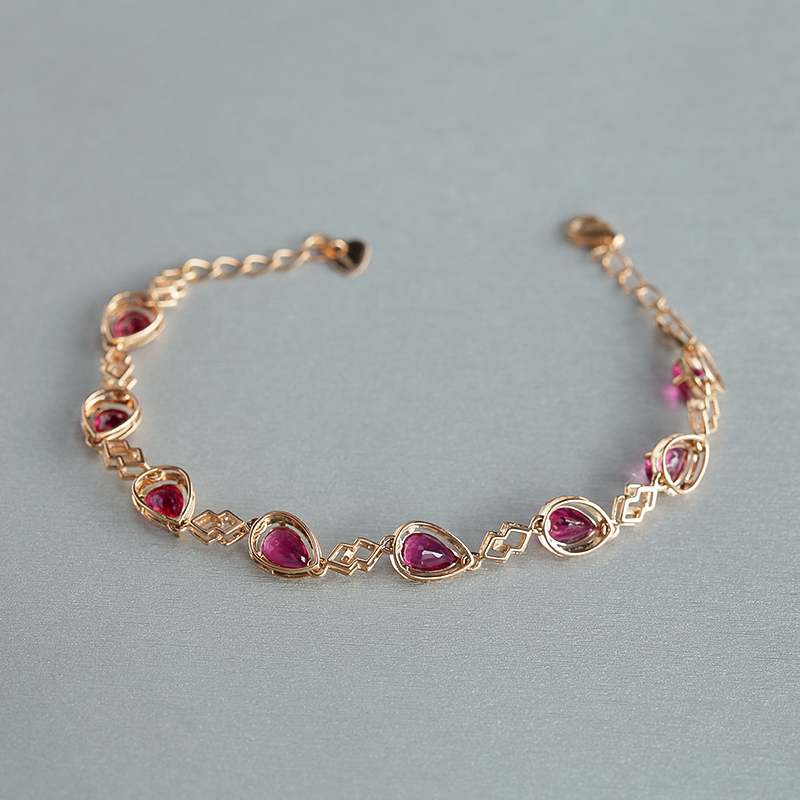 18K金天然巴西彩色碧玺手链 - 红掌柜