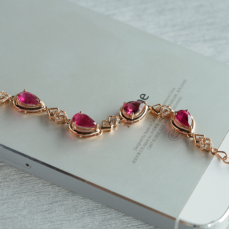 天然巴西彩色碧玺手链 - 红掌柜