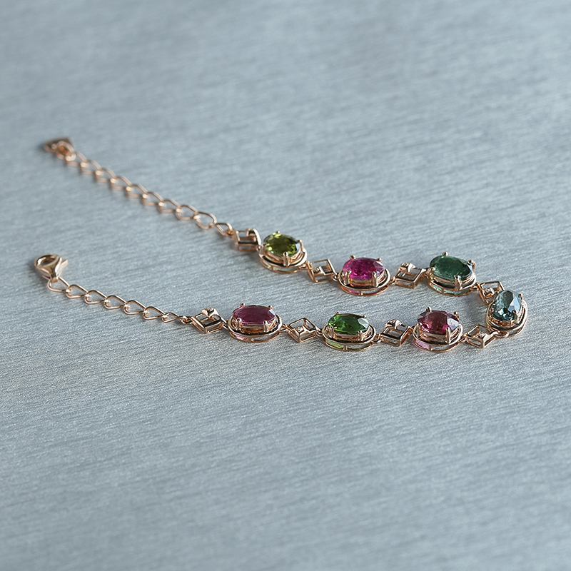 K金镶钻天然巴西彩色碧玺手链 - 红掌柜