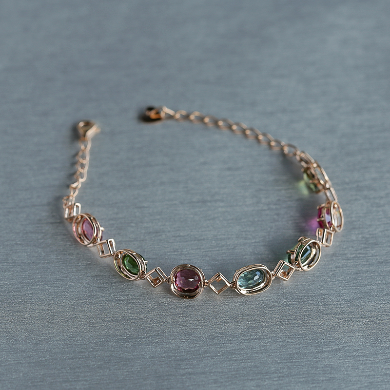 18K金天然巴西彩色碧玺手链 - 红掌柜
