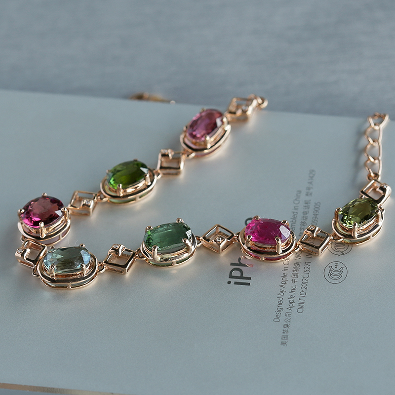 天然巴西彩色碧玺手链 - 红掌柜